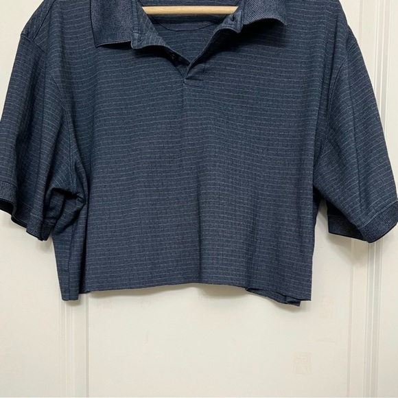 Blue Stripped Oversized Cropped Polo Shirt - Picture 6 of 8